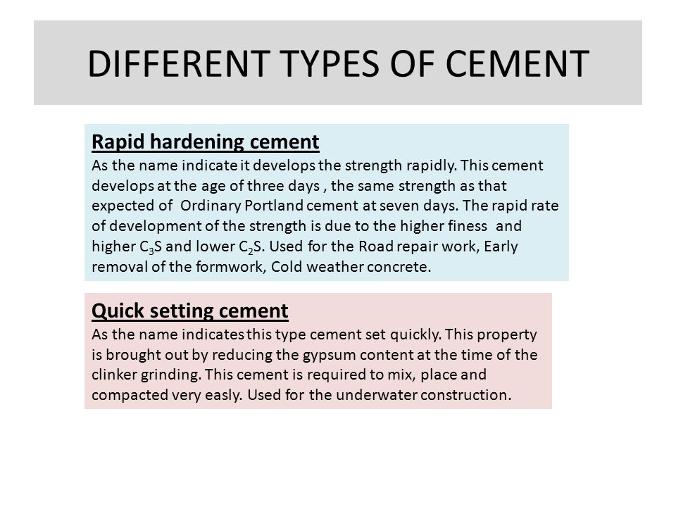 Different types of cement and their